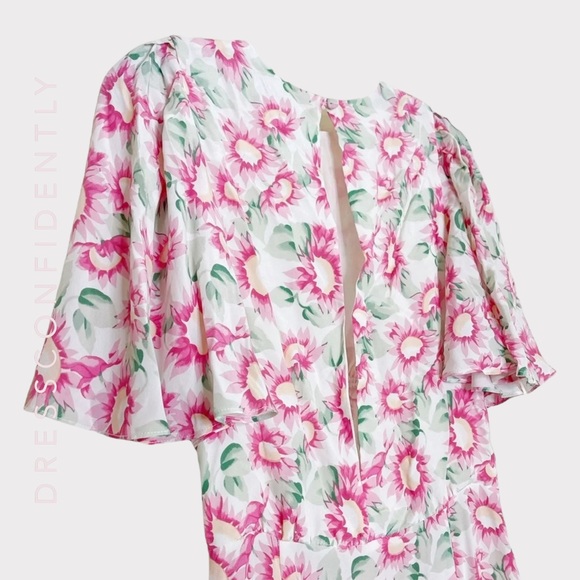 LES RÊVERIES Floral Silk Midi Dress - Pink Daisy White - Picture 8 of 9